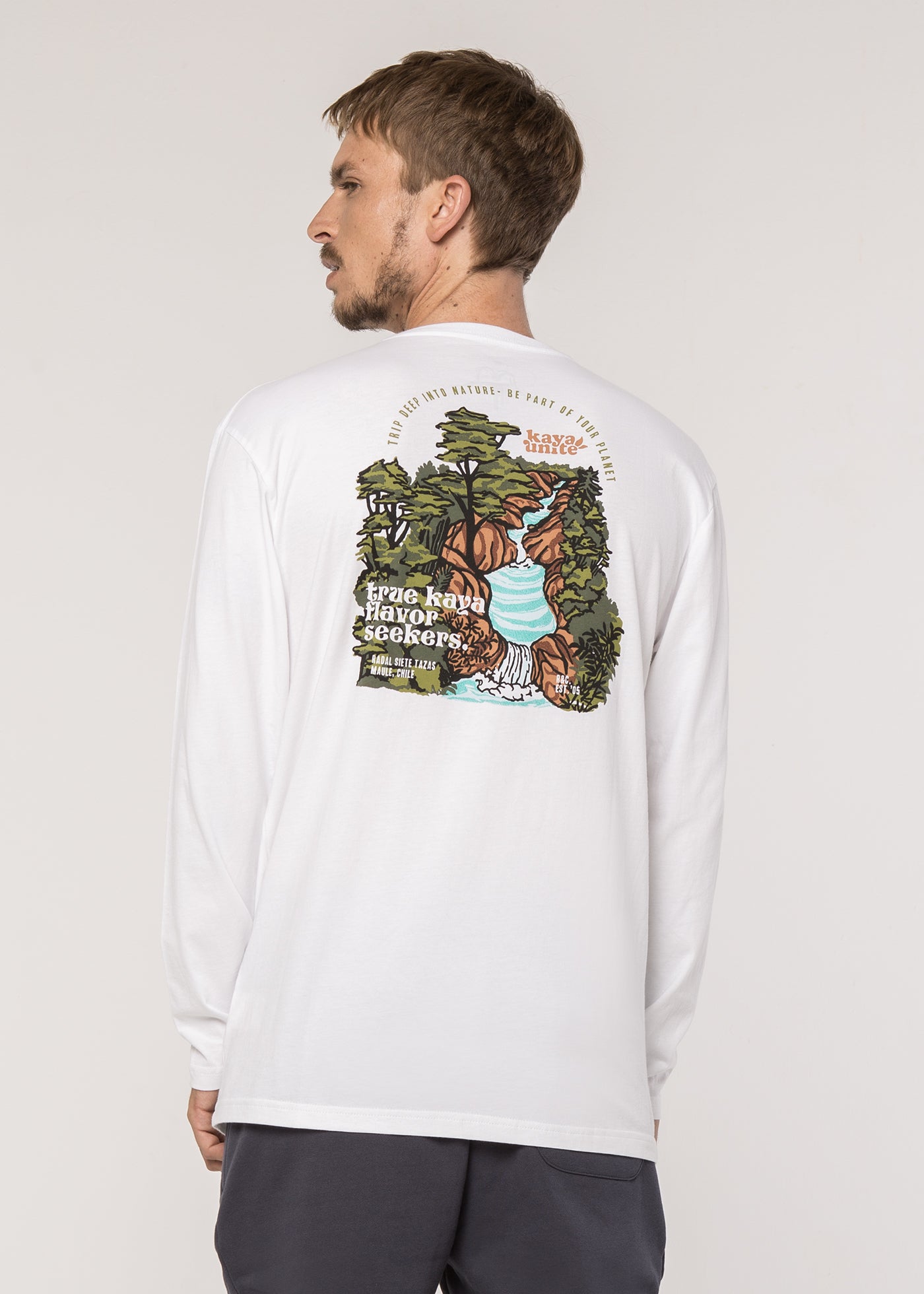 Polera Manga Larga Diseño Algodón Orgánico 7 Tazas Hombre - Blanca Lavender