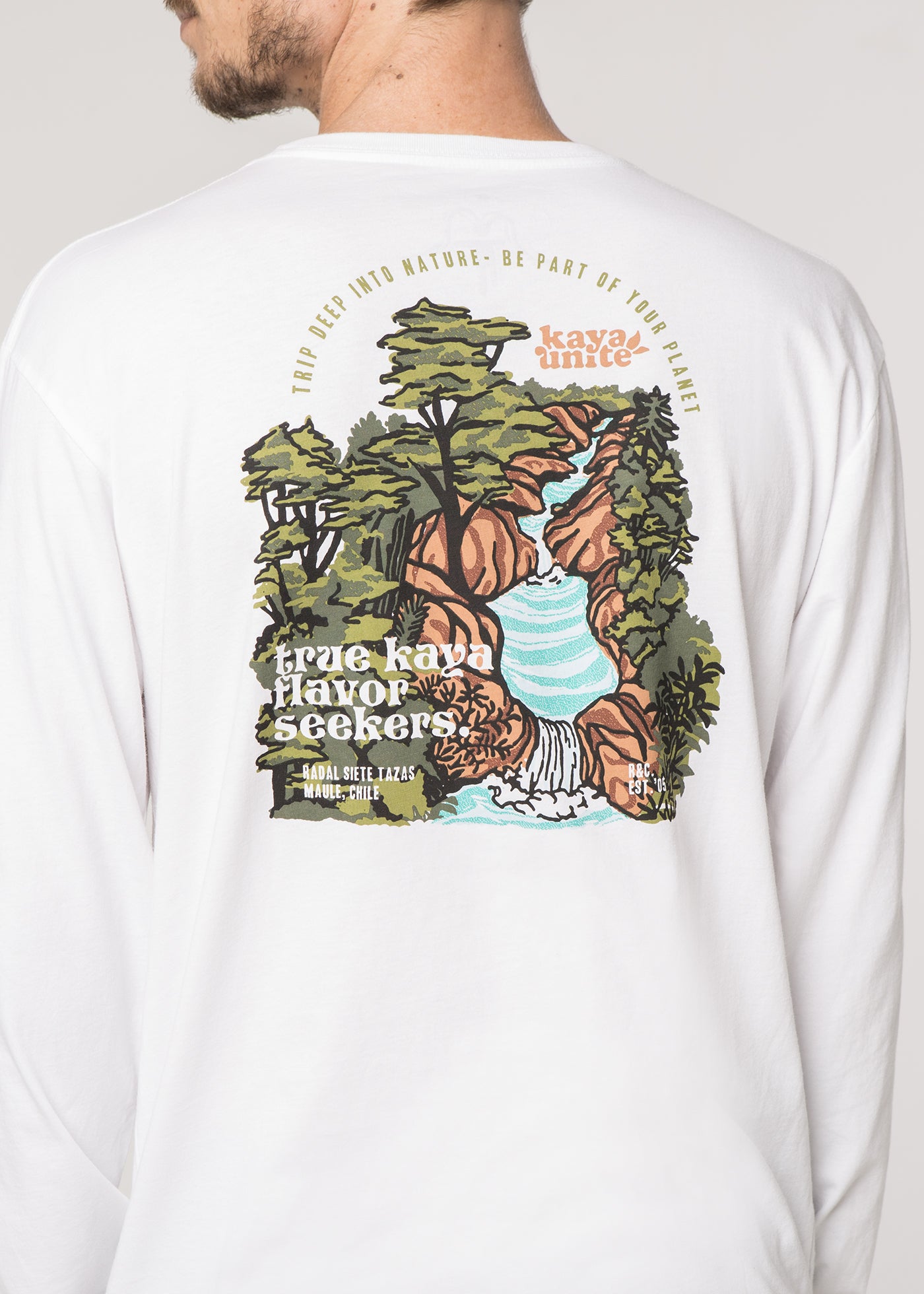 Polera Manga Larga Diseño Algodón Orgánico 7 Tazas Hombre - Blanca Lavender