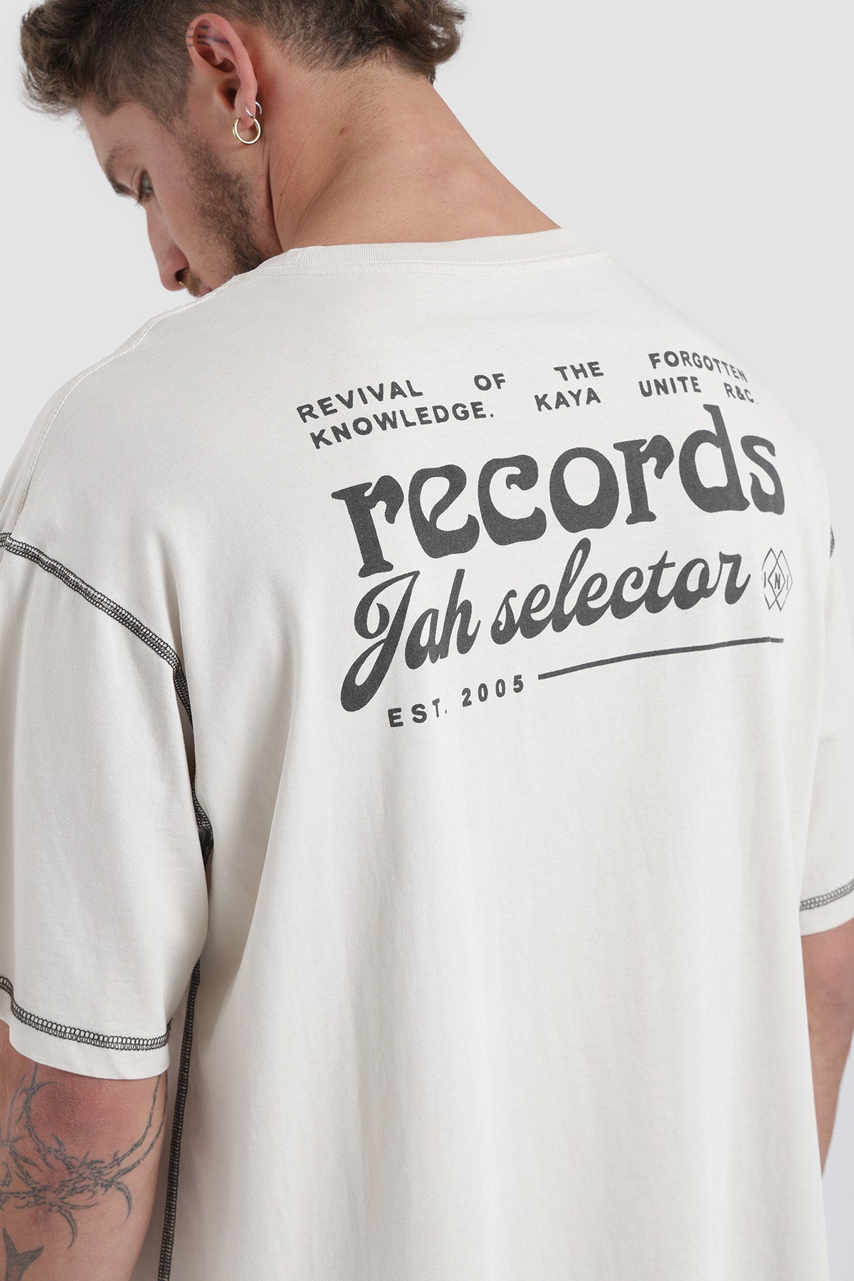 Polera Oversize Pespuntes Algodón Heavyweight 230g Hombre - Blanco
