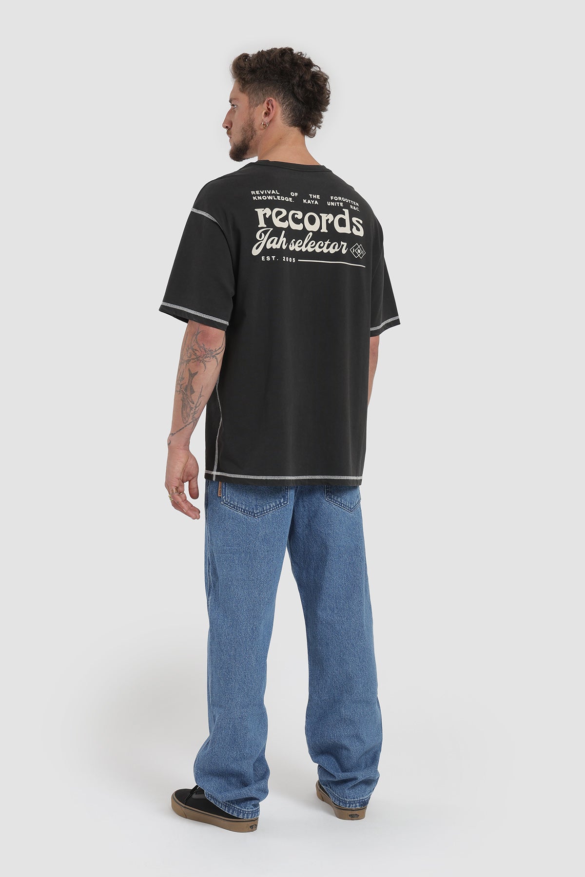 Polera Oversize Pespuntes Algodón Heavyweight 230g Hombre - Negro