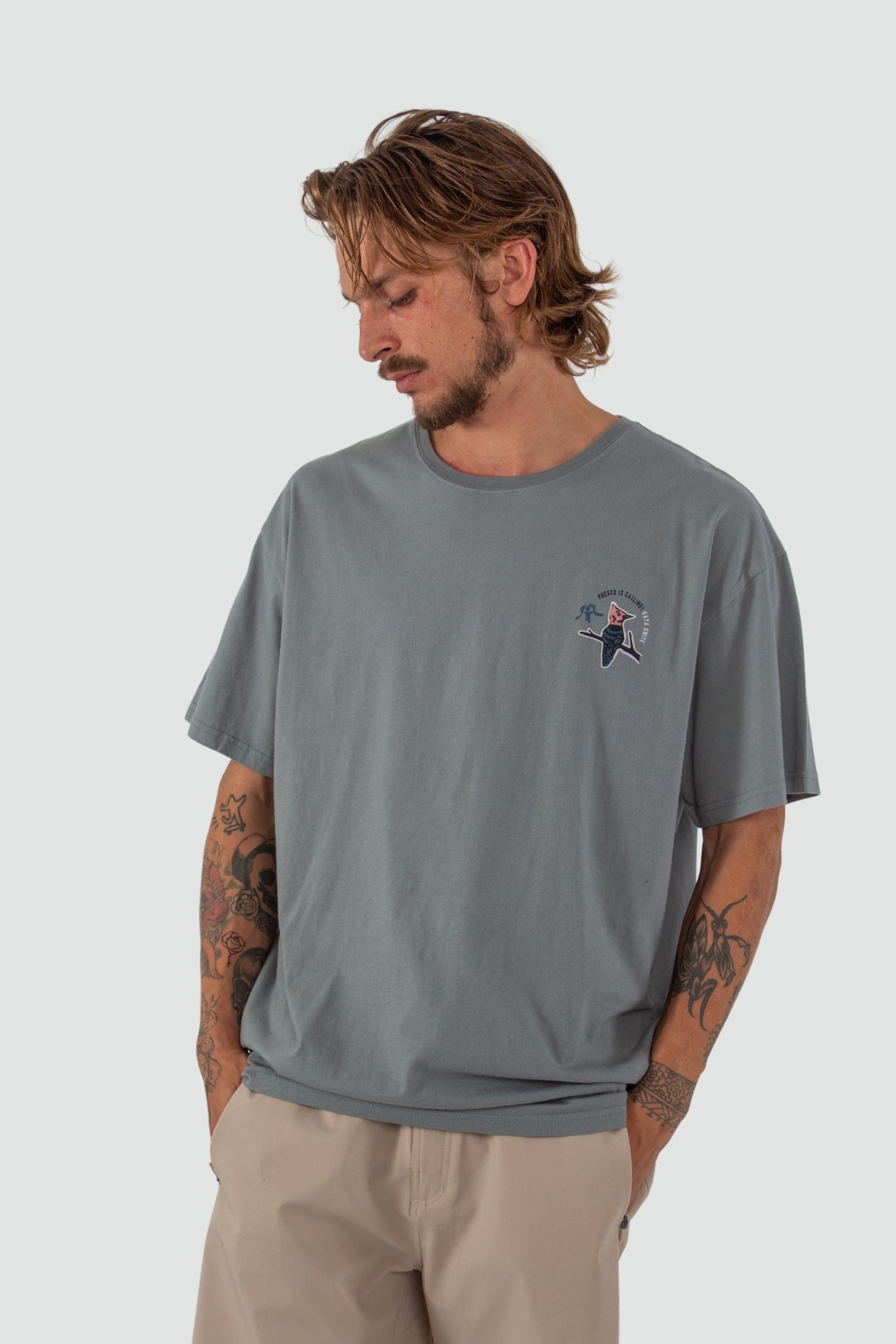 Polera Diseño Algodón Puesco Hombre - Verde Lavender