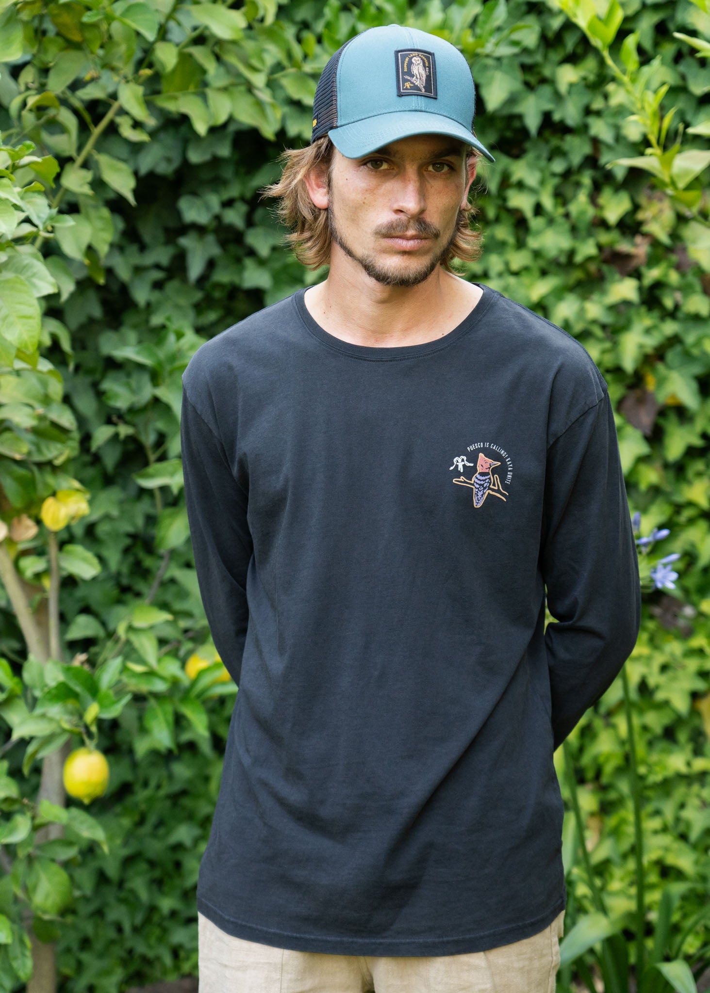 Polera Manga Larga Diseño Algodón Puesco Hombre - Negra Dark Slate Gray