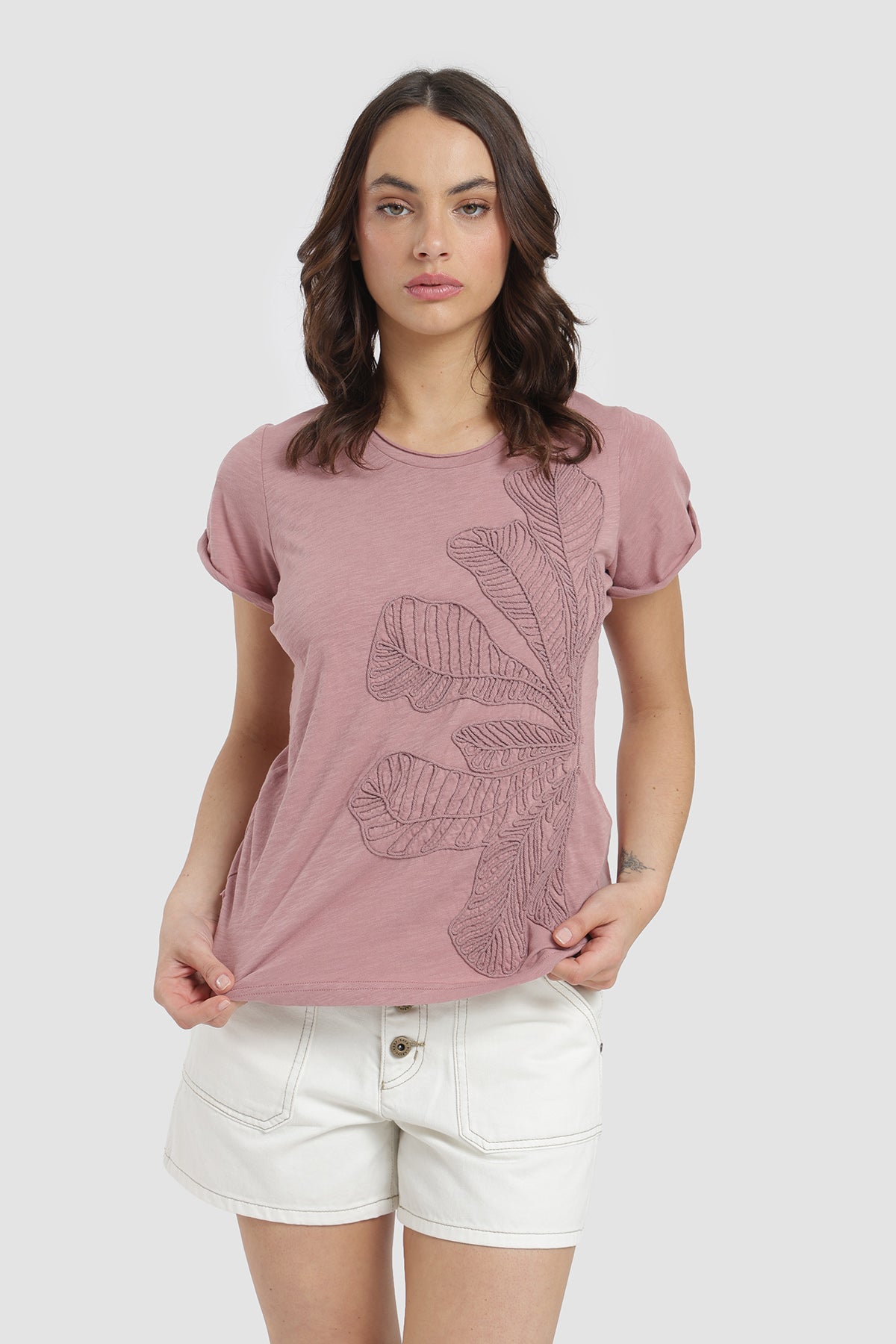 Polera Bordada Algodón Mujer - Rosado