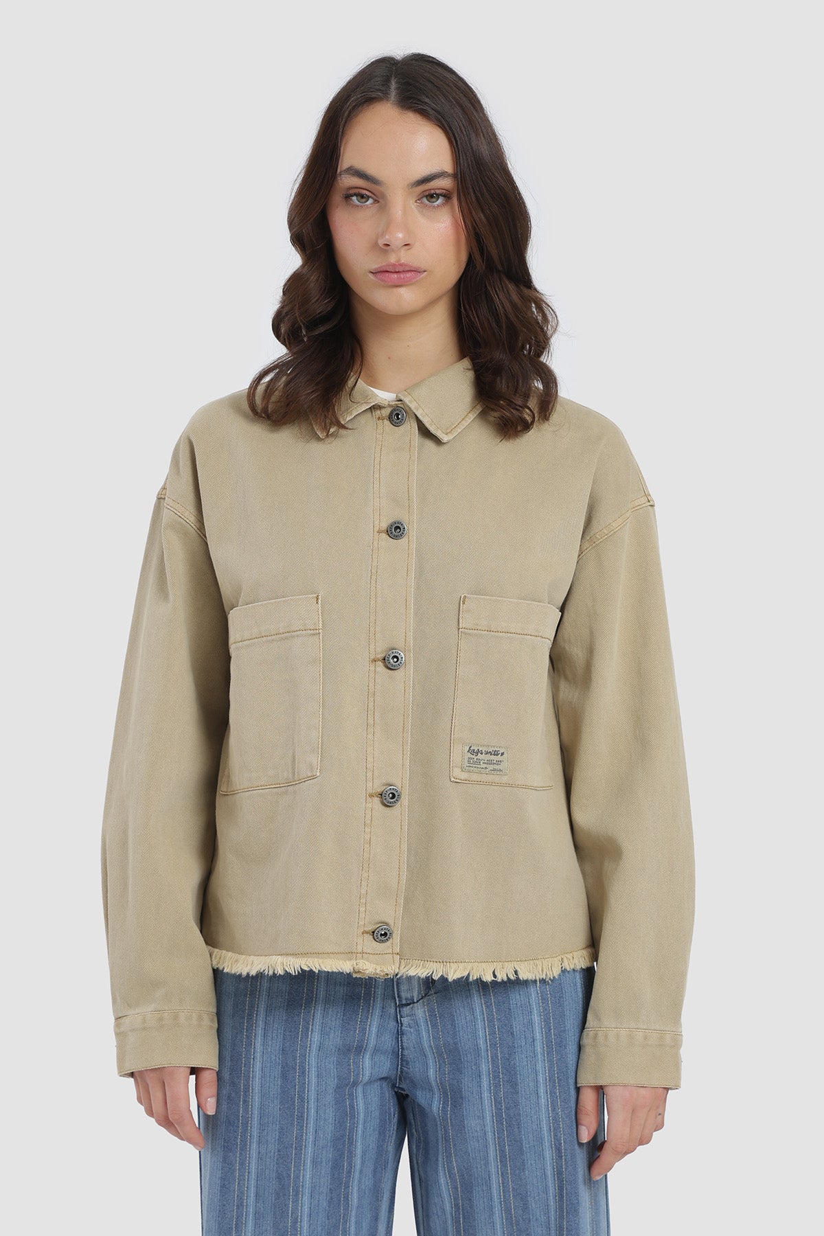 Chaqueta Sobrecamisa Oversize Denim Mujer - Arena