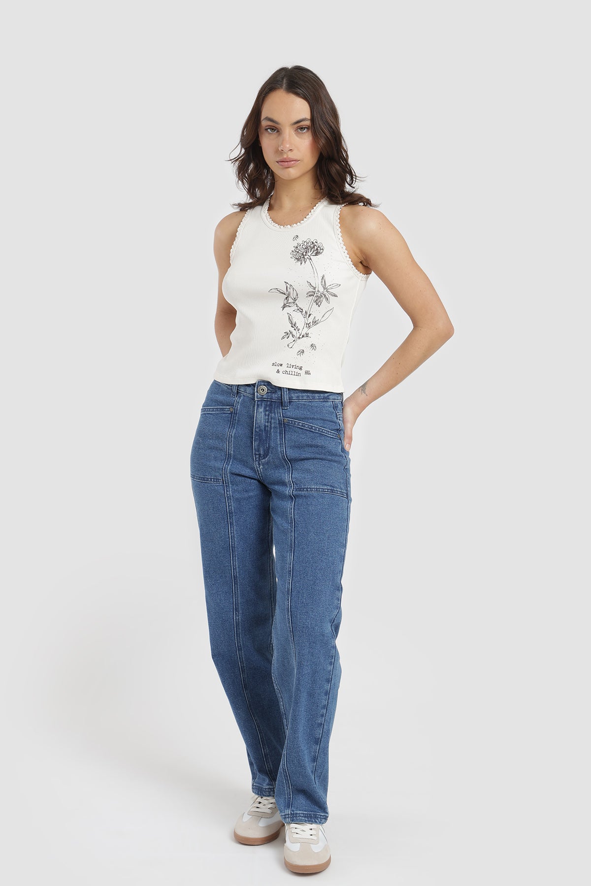 Polera Sin Mangas Rib Botanic Mujer - Crudo