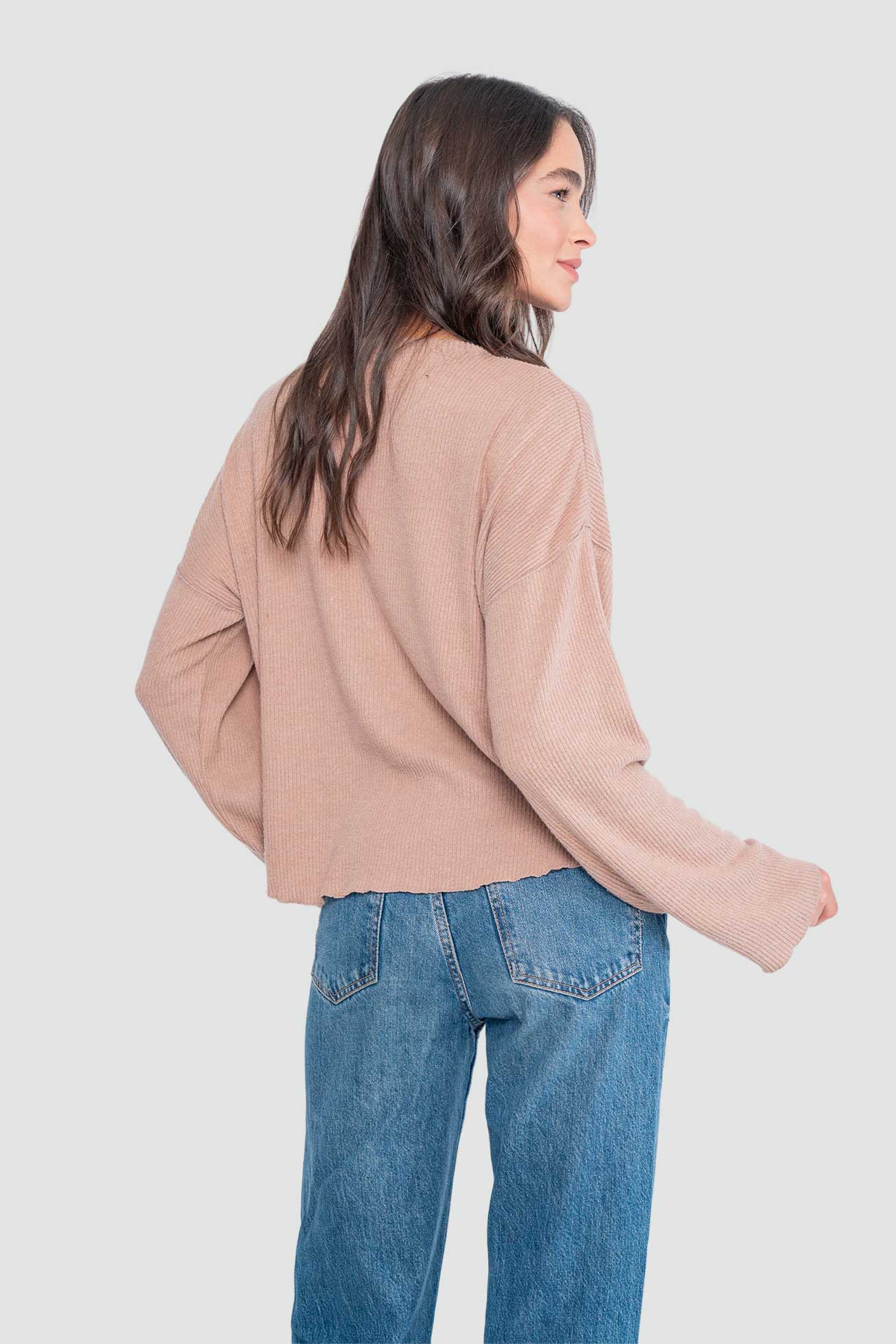 Polera Mujer Rib Manga Larga - Terracota