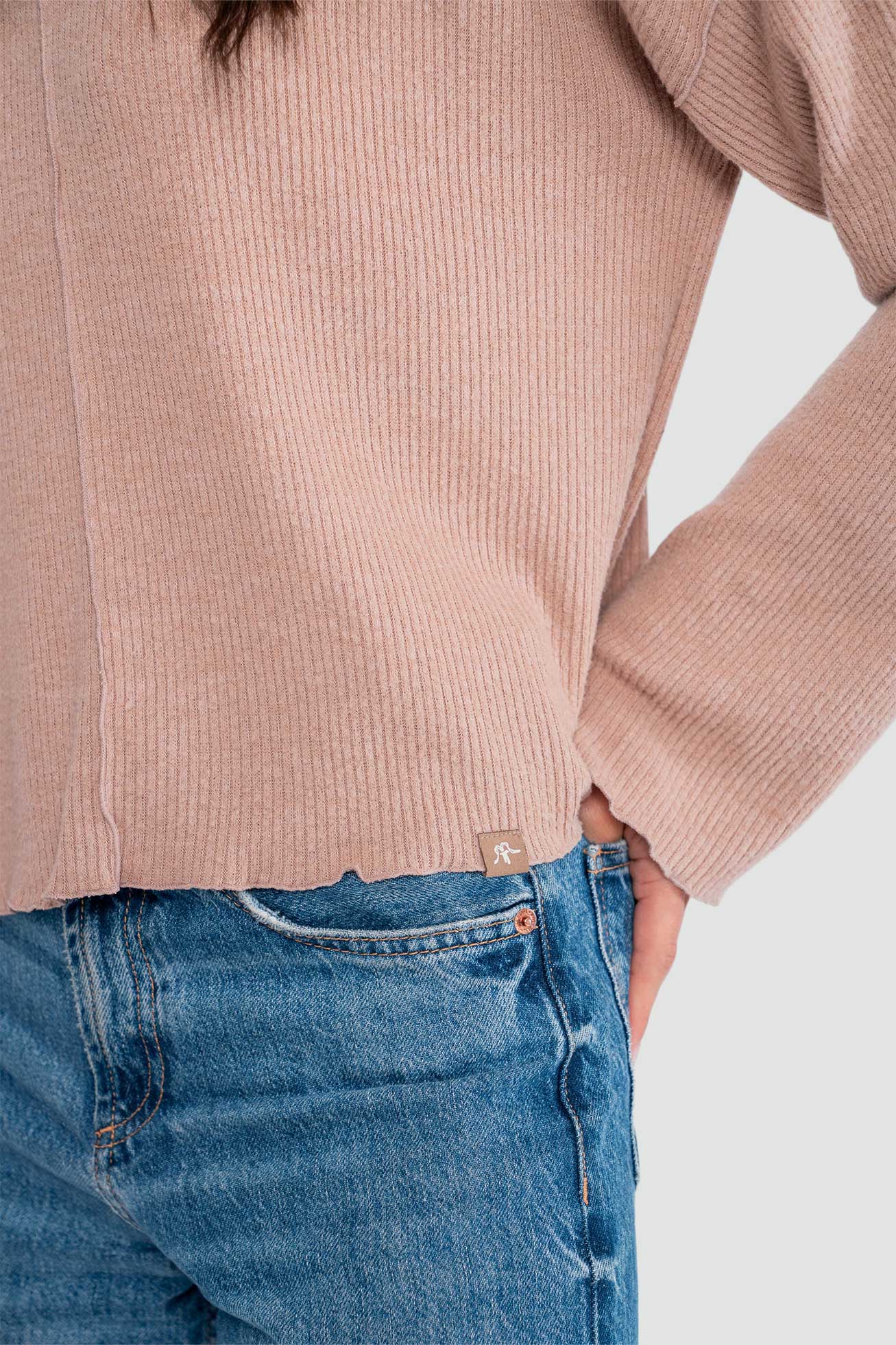 Polera Mujer Rib Manga Larga - Terracota