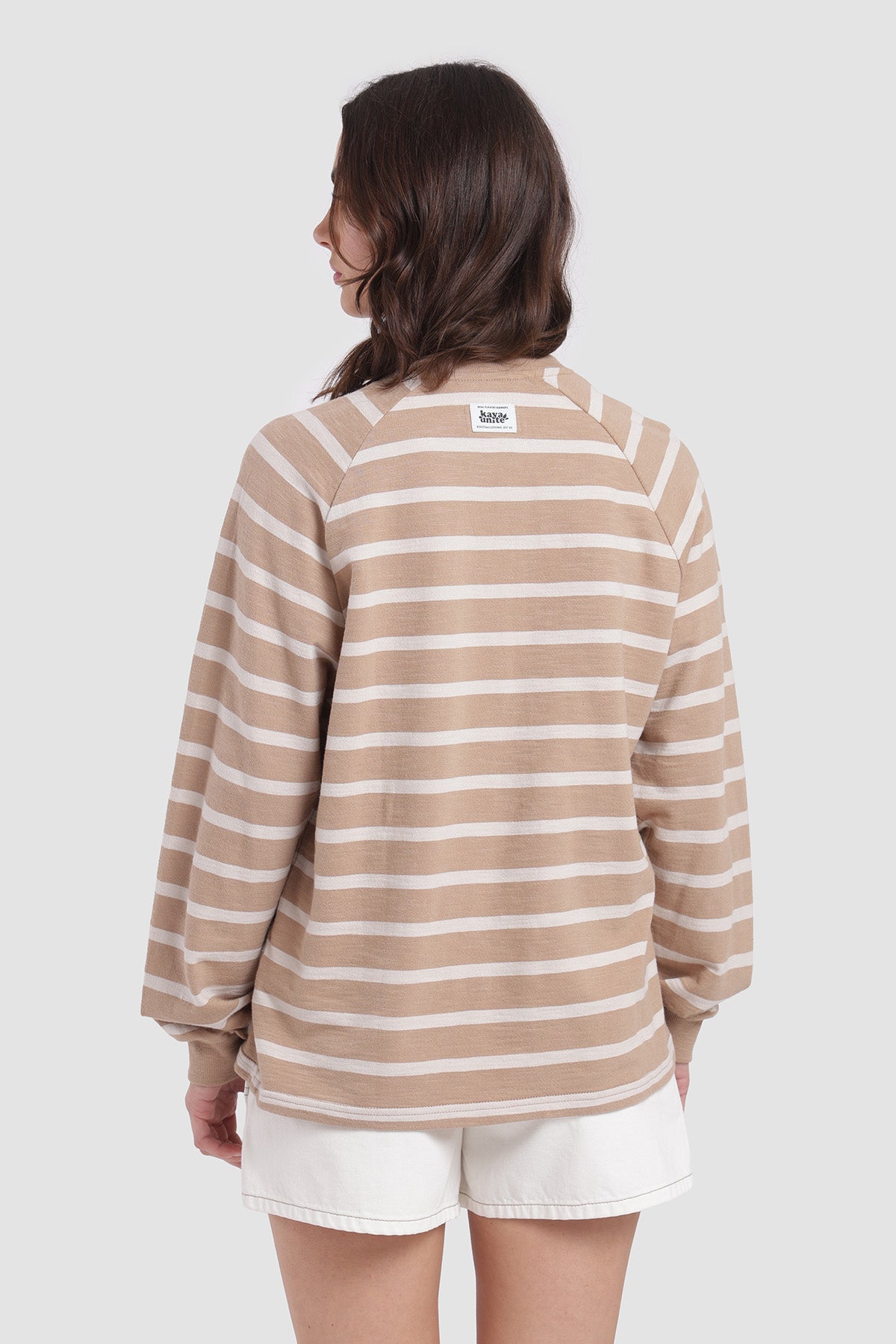 Polera Manga Larga Rayas Mujer - Beige