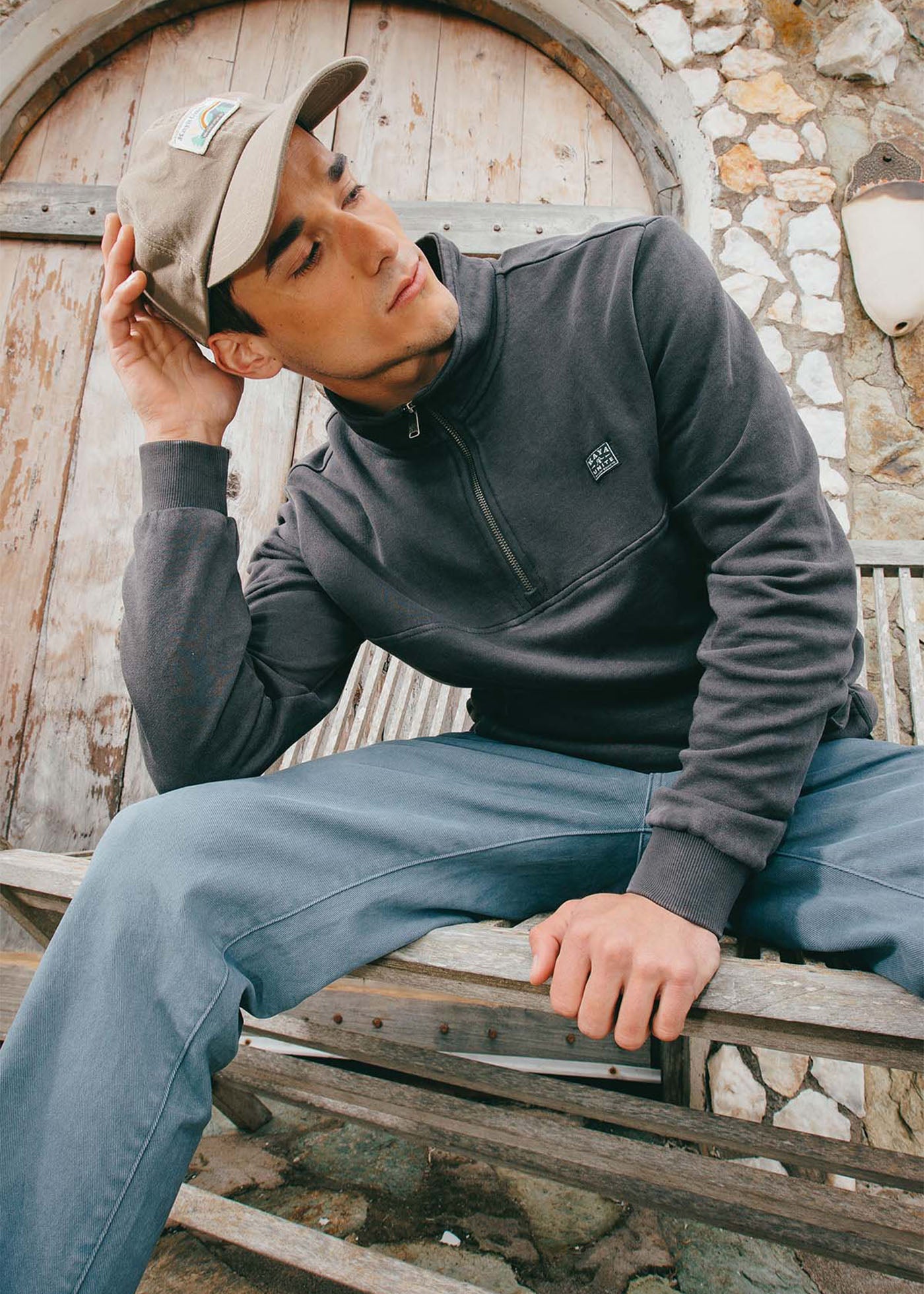 Polerón Medio Cierre Algodón Hombre - Negro