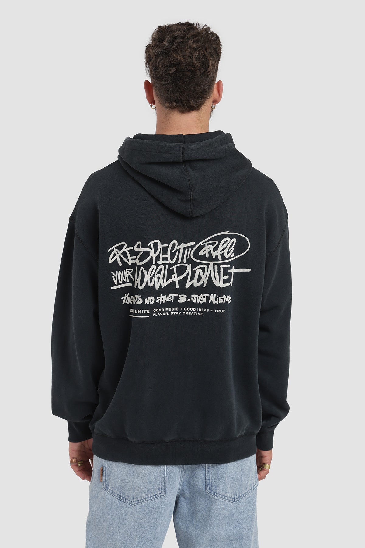 Polerón Hoodie Oversize Diseño Respect Hombre - Negro
