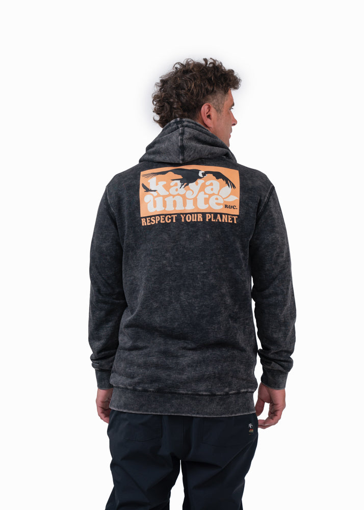 Polerón Hoodie Algodón Liviano Locals Hombre - Negro White Smoke