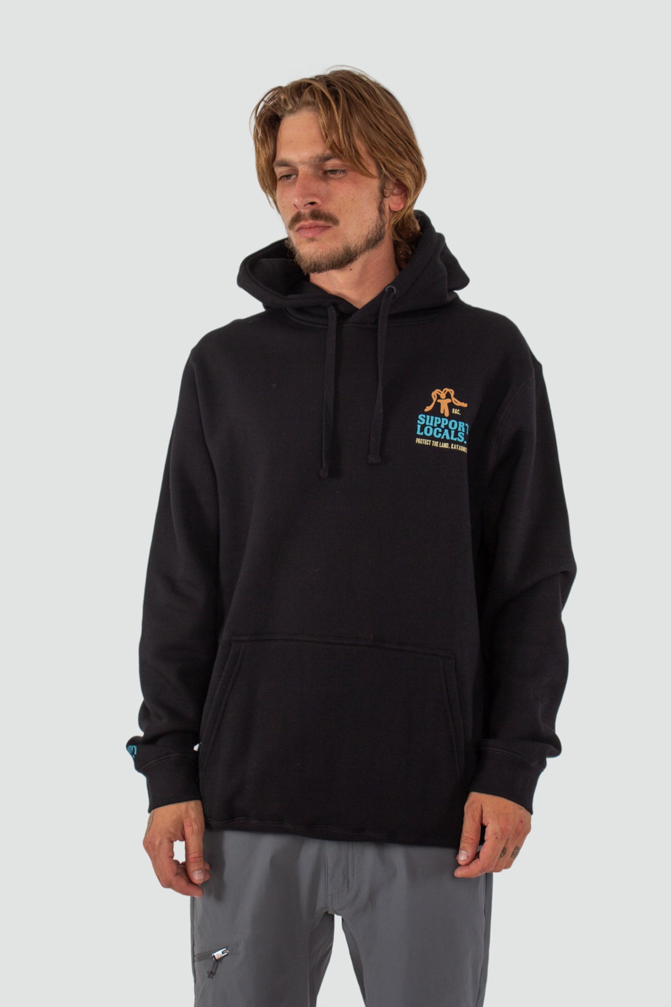 Polerón Hoodie Algodón Locals Humedal Hombre - Negro Black