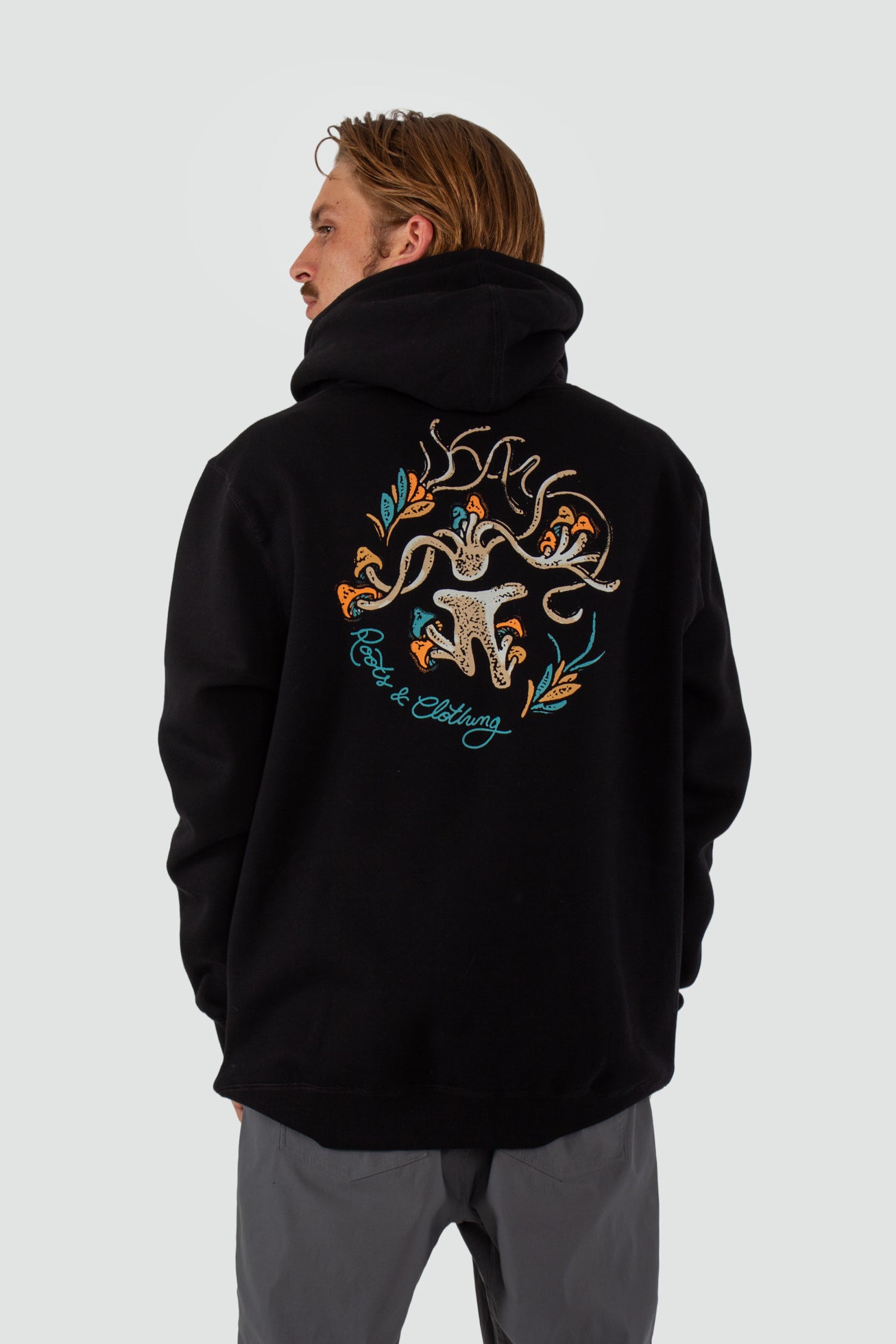 Polerón Hoodie Algodón Roots Hombre - Negro Black