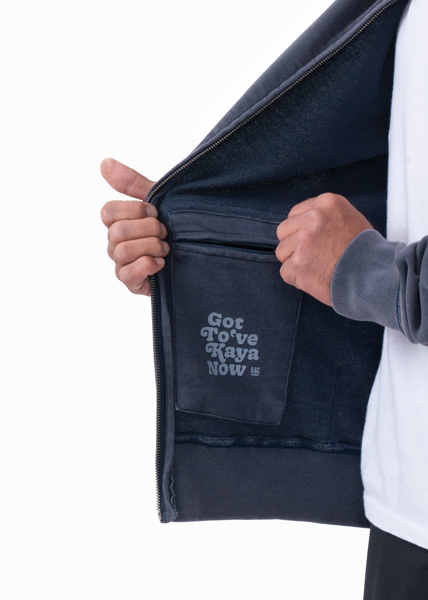 Polerón Con Cierre Algodón Liviano Solid Hombre - Navy White Smoke