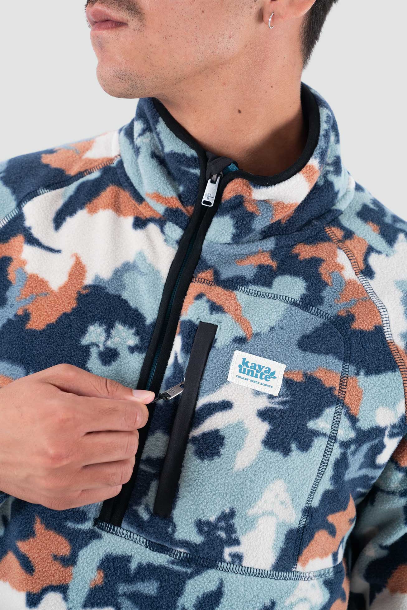 Polar Medio Cierre Patch Geo Hombre - Azul