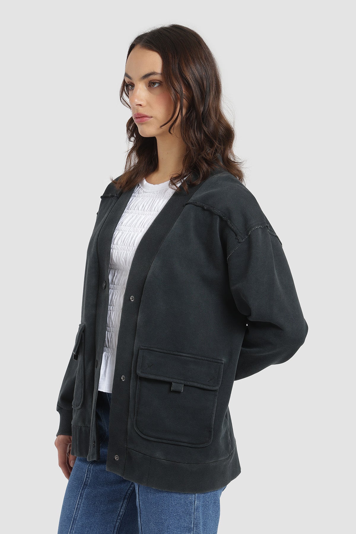Polerón Cardigan Snaps Mujer - Negro