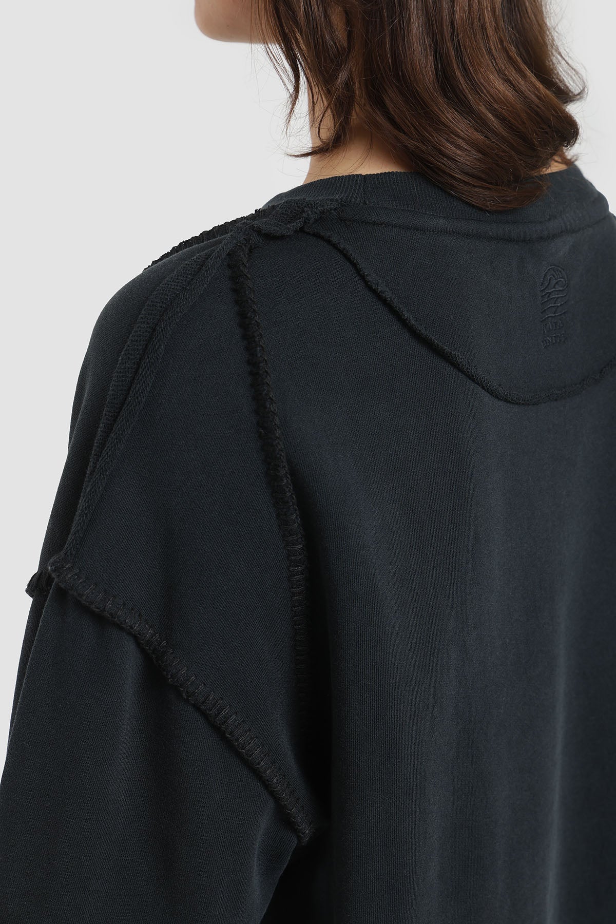 Polerón Crewneck Pespuntes Mujer - Negro