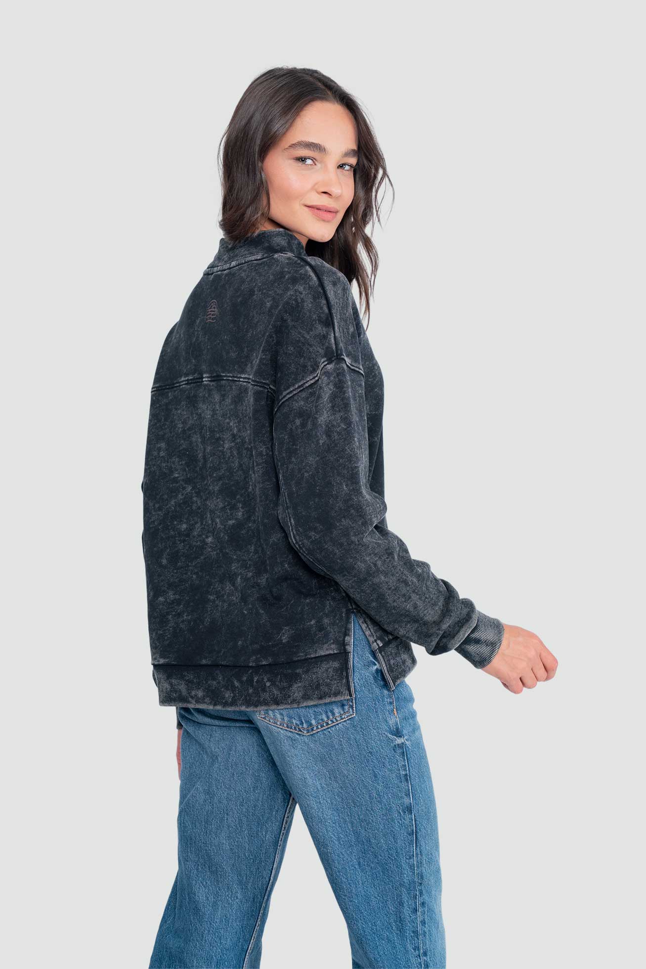 Polerón Cuello Redondo Algodón Mock Mujer - Negro Lavender