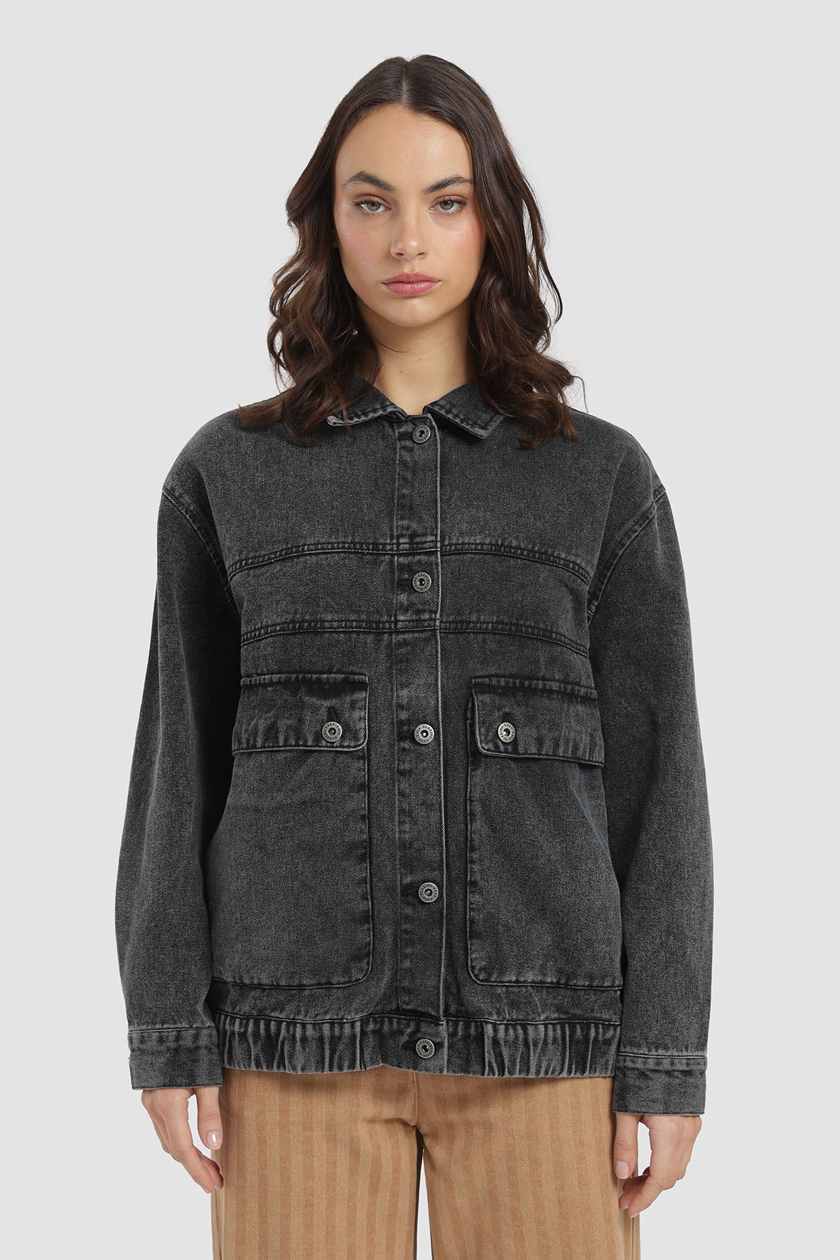 Chaqueta Oversize Denim Mujer - Negro