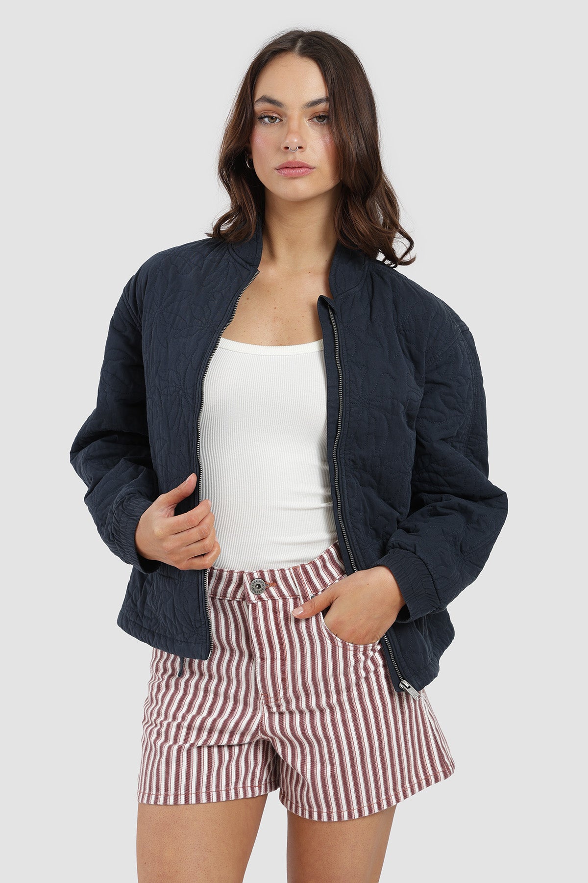 Chaqueta Bomber Quilted Canvas Mujer - Azul