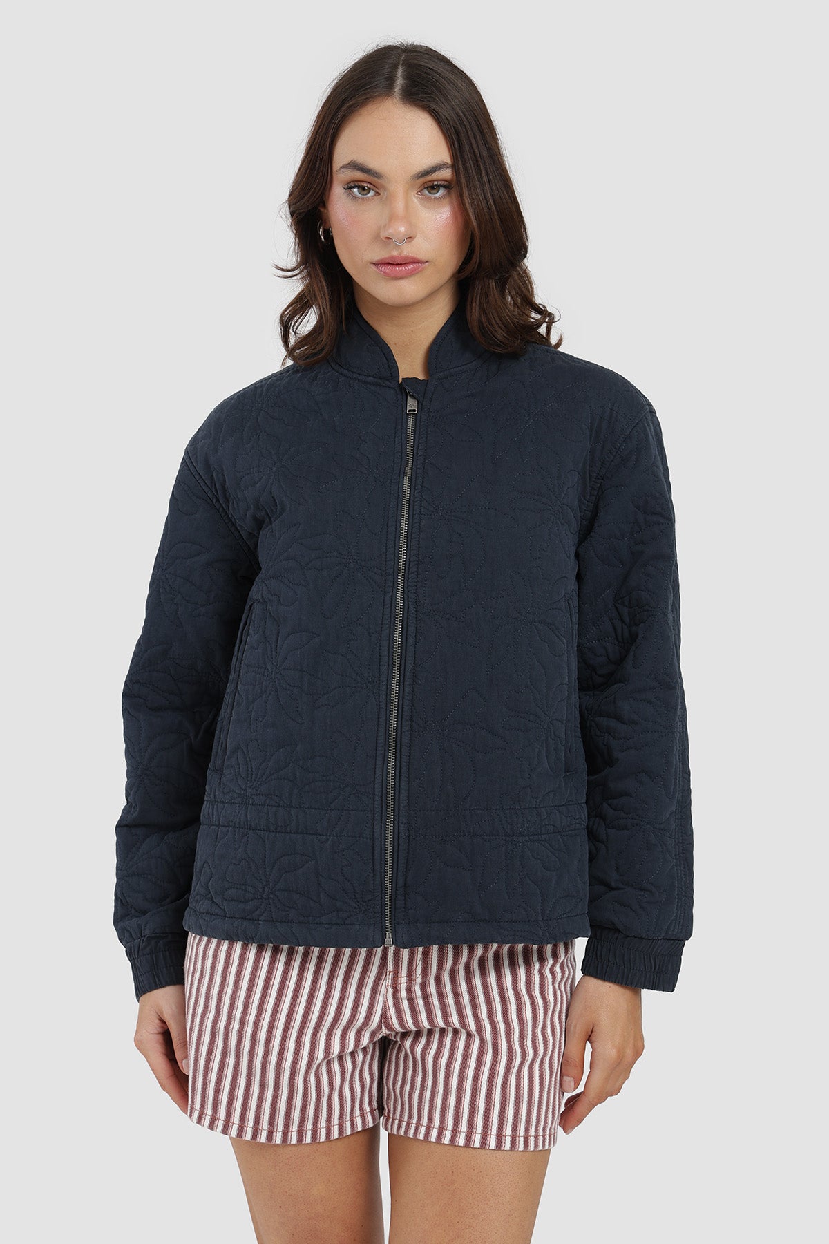 Chaqueta Bomber Quilted Canvas Mujer - Azul