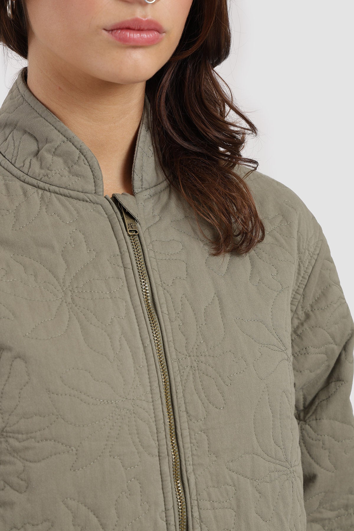 Chaqueta Bomber Quilted Canvas Mujer - Oliva