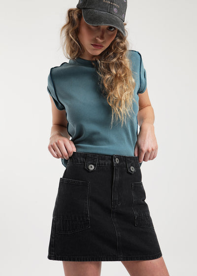 Falda Corta Denim Mujer - Negro Black