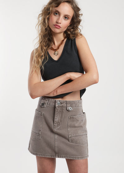 Falda Corta Denim Mujer - Taupe Lavender