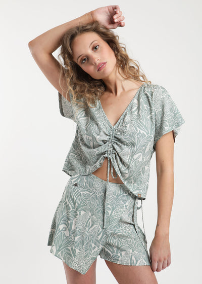 Blusa Manga Corta Viscosa Nalka Mujer - Verde Lavender