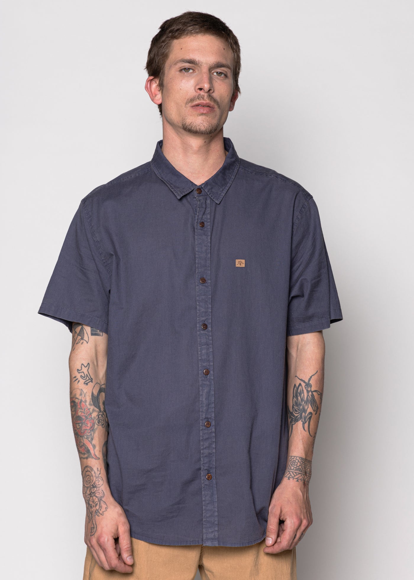 Camisa Clásica Manga Corta Algodón Solid Hombre - Azul Oscuro Lavender