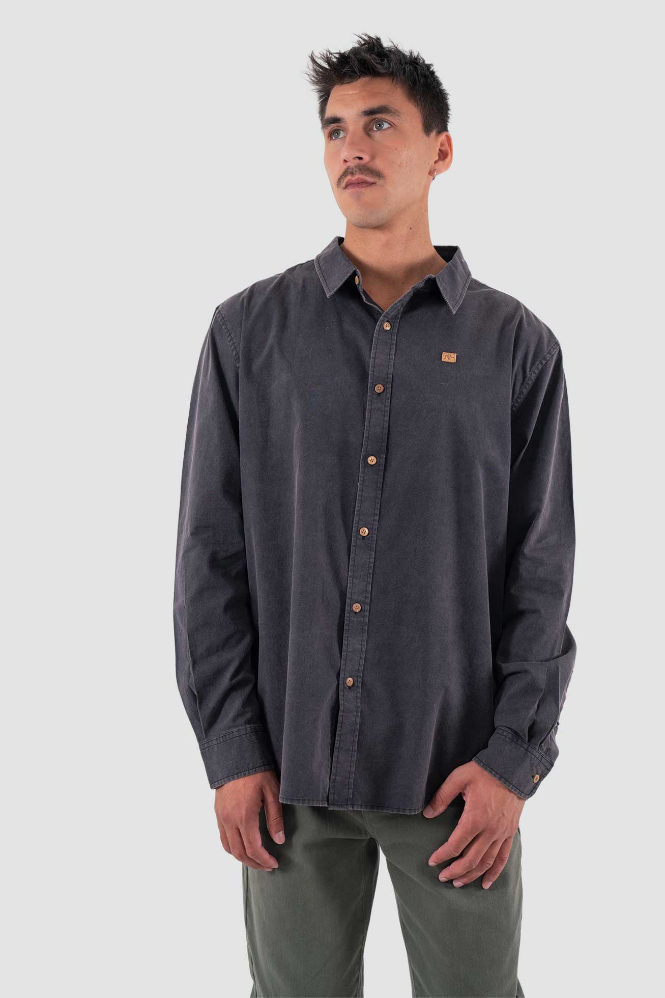 Camisa Clásica Manga Larga Algodón Hombre - Negro Lavender