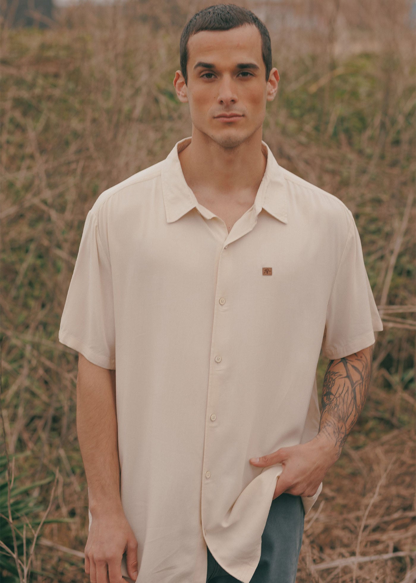 Camisa Hombre Viscosa - Crema