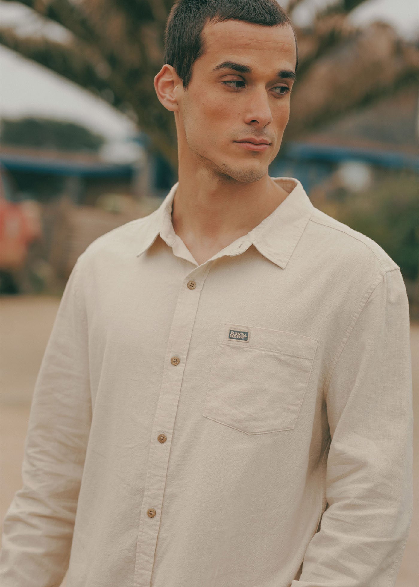 Camisa Hombre Lino Manga Larga - Sand