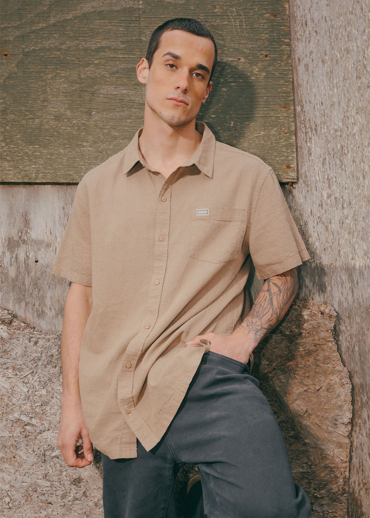 Camisa Hombre Lino - Olive