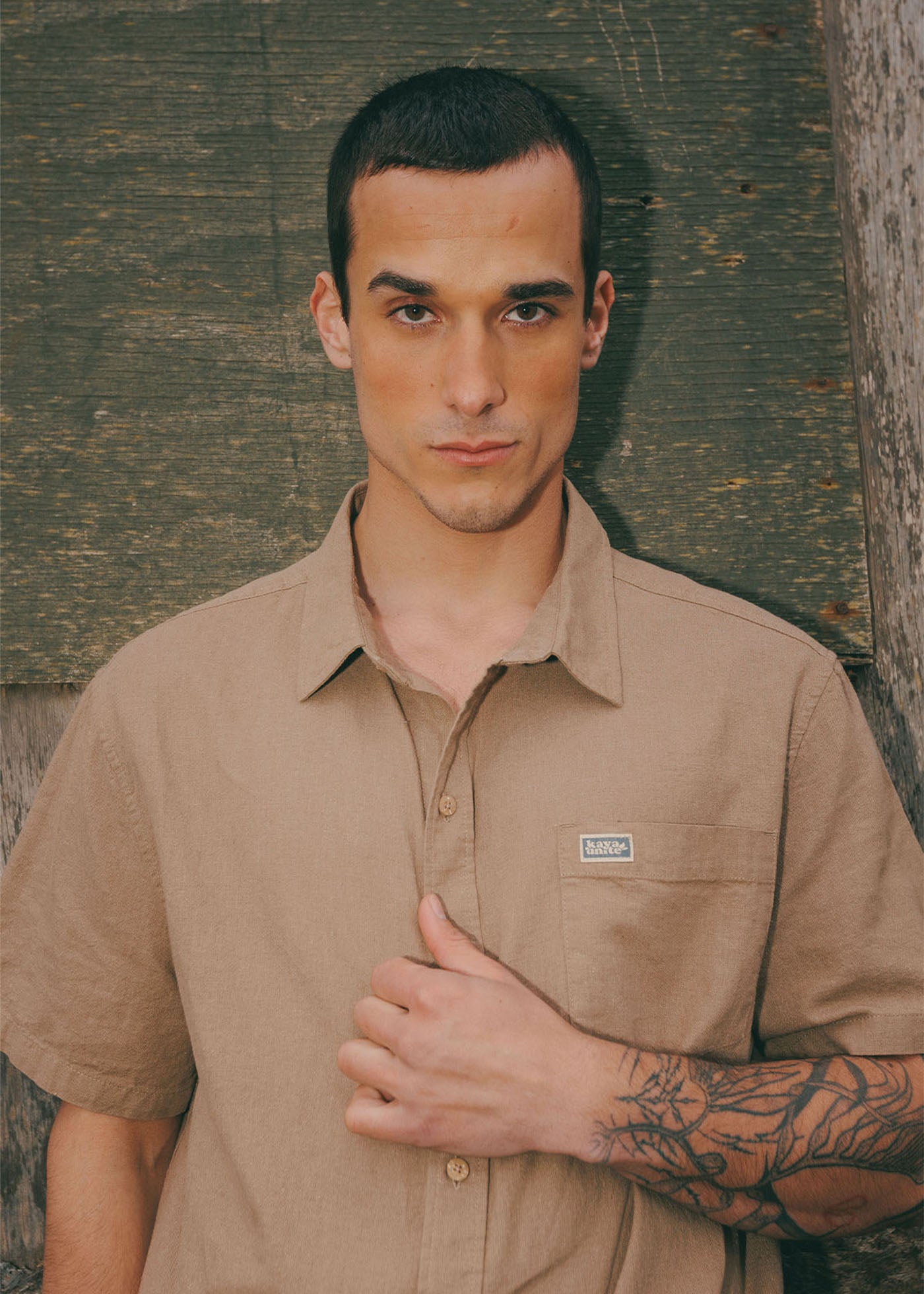 Camisa Hombre Lino - Olive