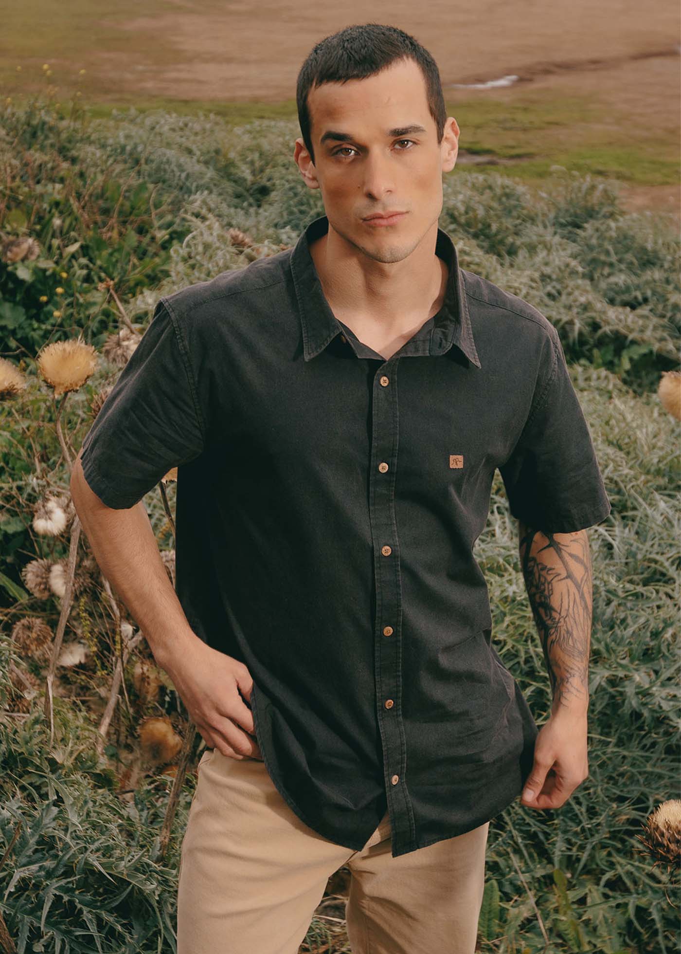 Camisa Hombre Algodón - Negra