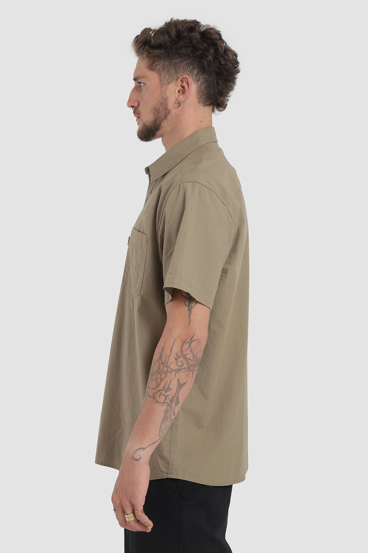 Camisa Manga Corta Algodón Hombre - Oliva