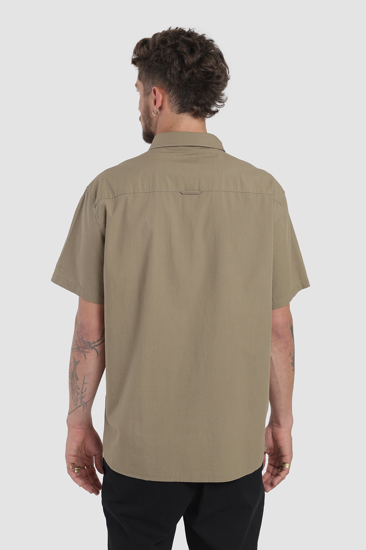 Camisa Manga Corta Algodón Hombre - Oliva