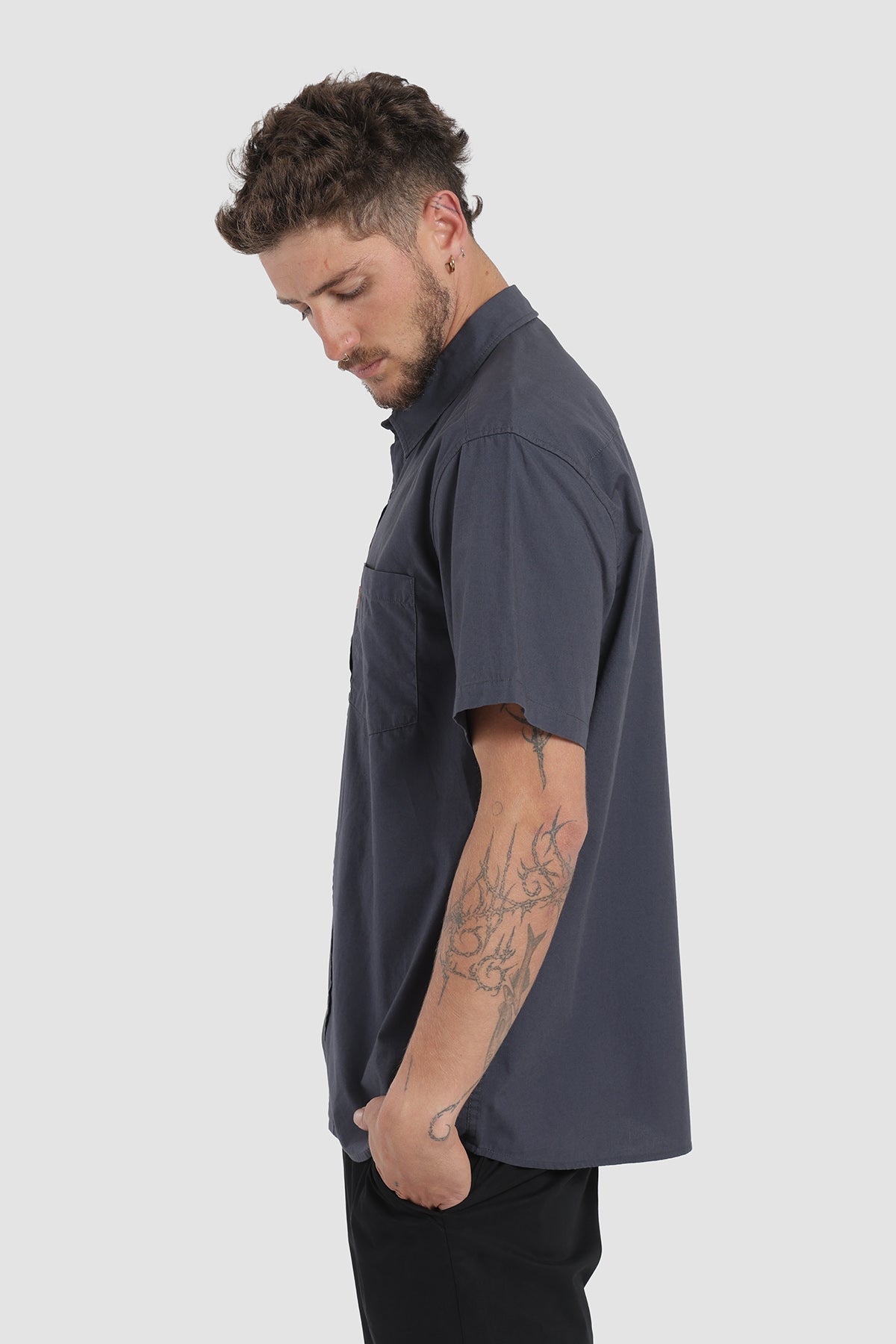 Camisa Manga Corta Algodón Hombre - Azul Marino