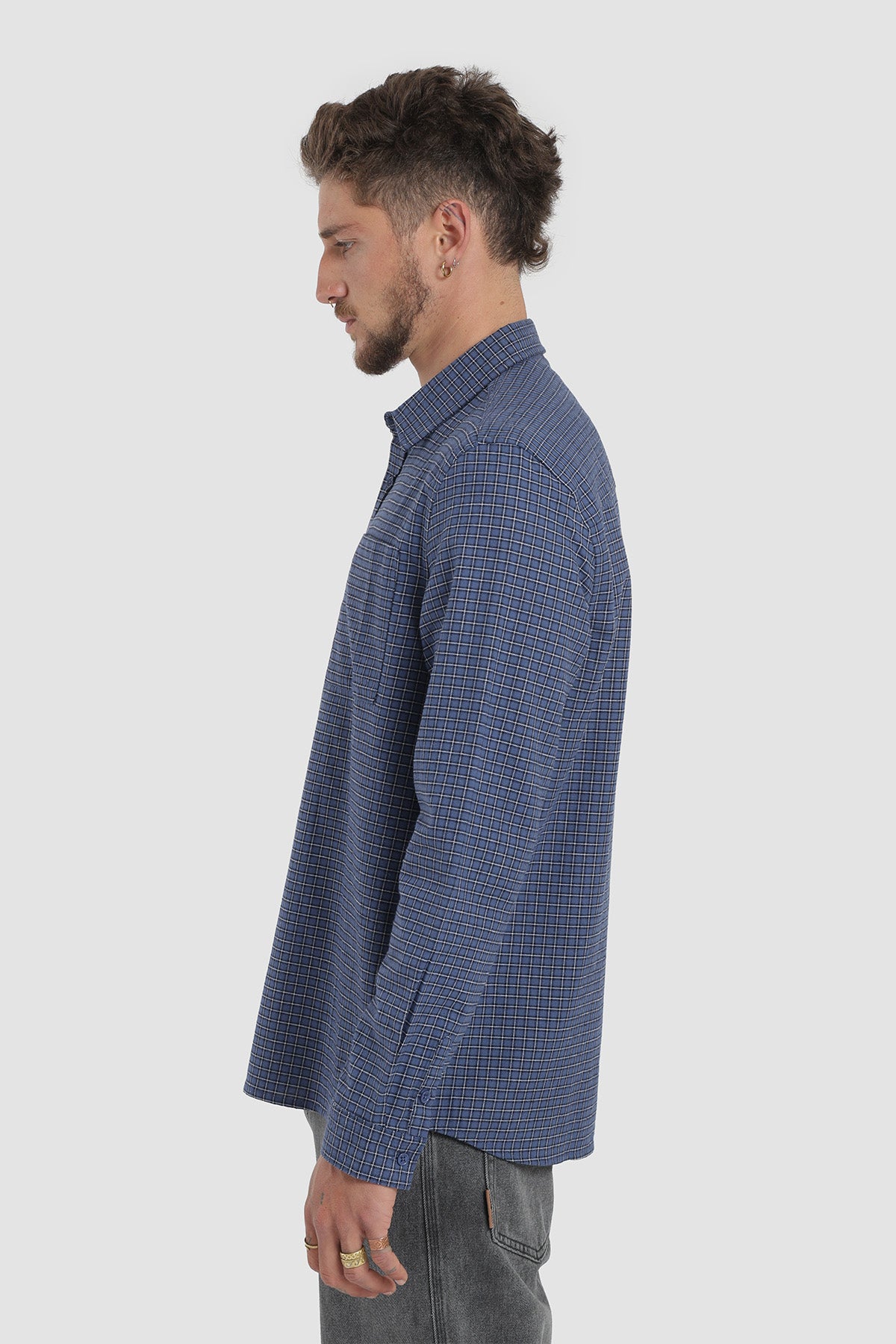 Camisa Manga Larga Cuadrillé Hombre - Azul Marino