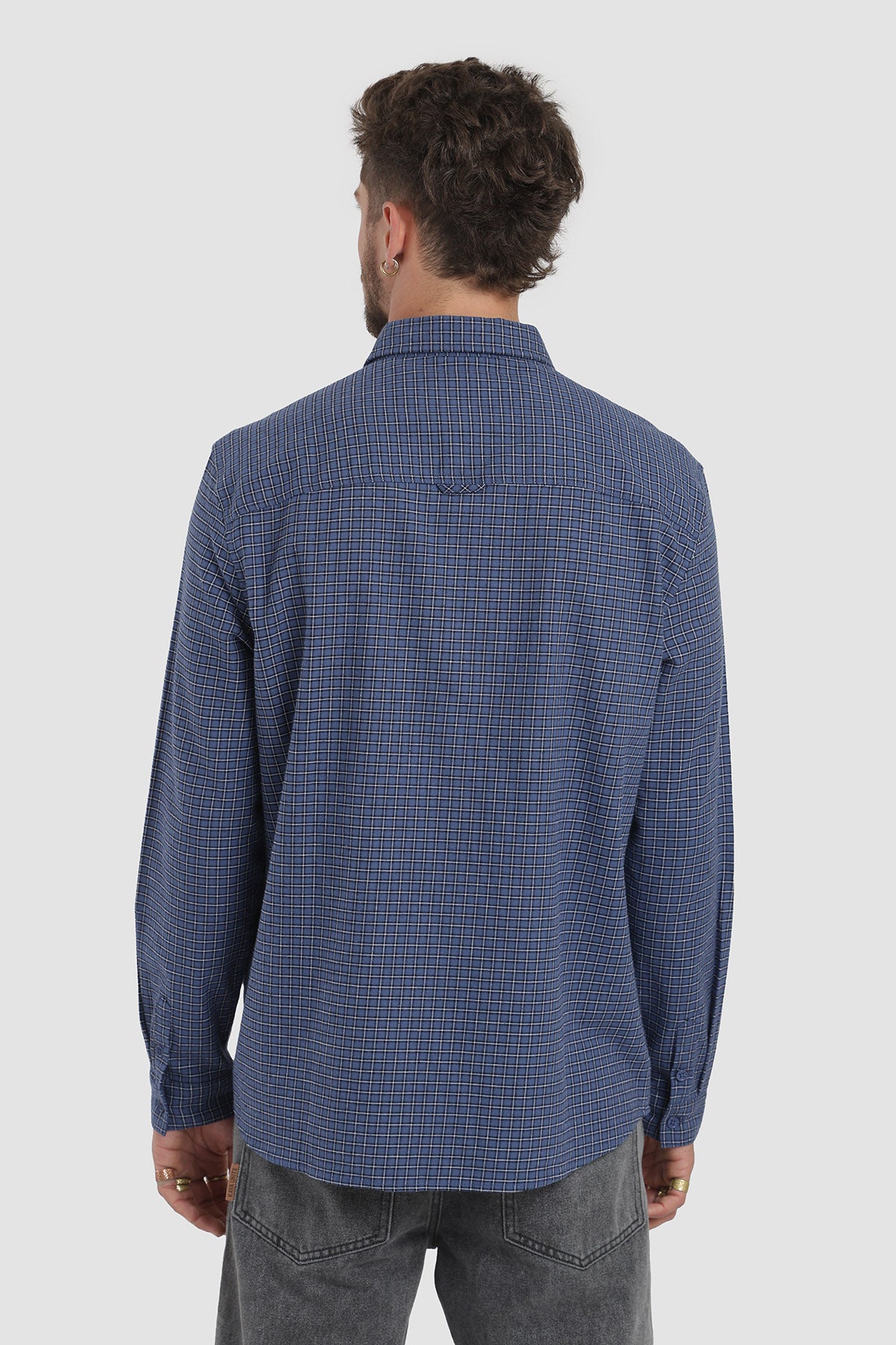 Camisa Manga Larga Cuadrillé Hombre - Azul Marino