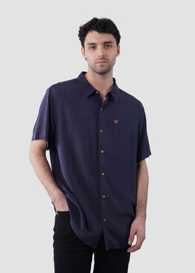 Camisa Clásica Manga Corta Viscosa Hombre - Navy Dark Slate Gray