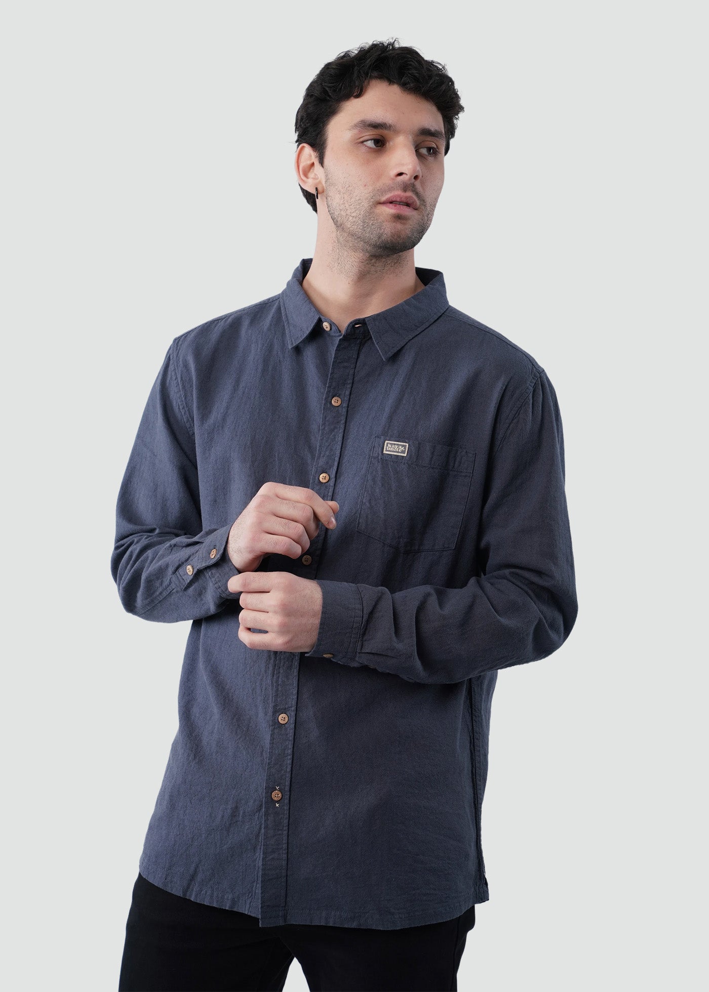 Camisa Hombre Lino Manga Larga - Navy