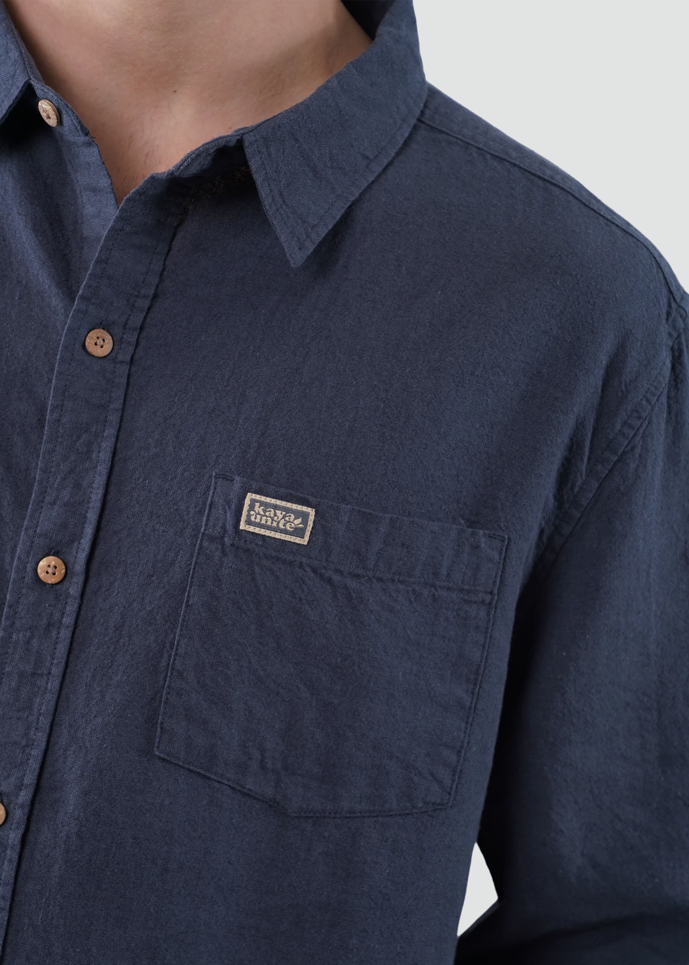 Camisa Hombre Lino Manga Larga - Navy