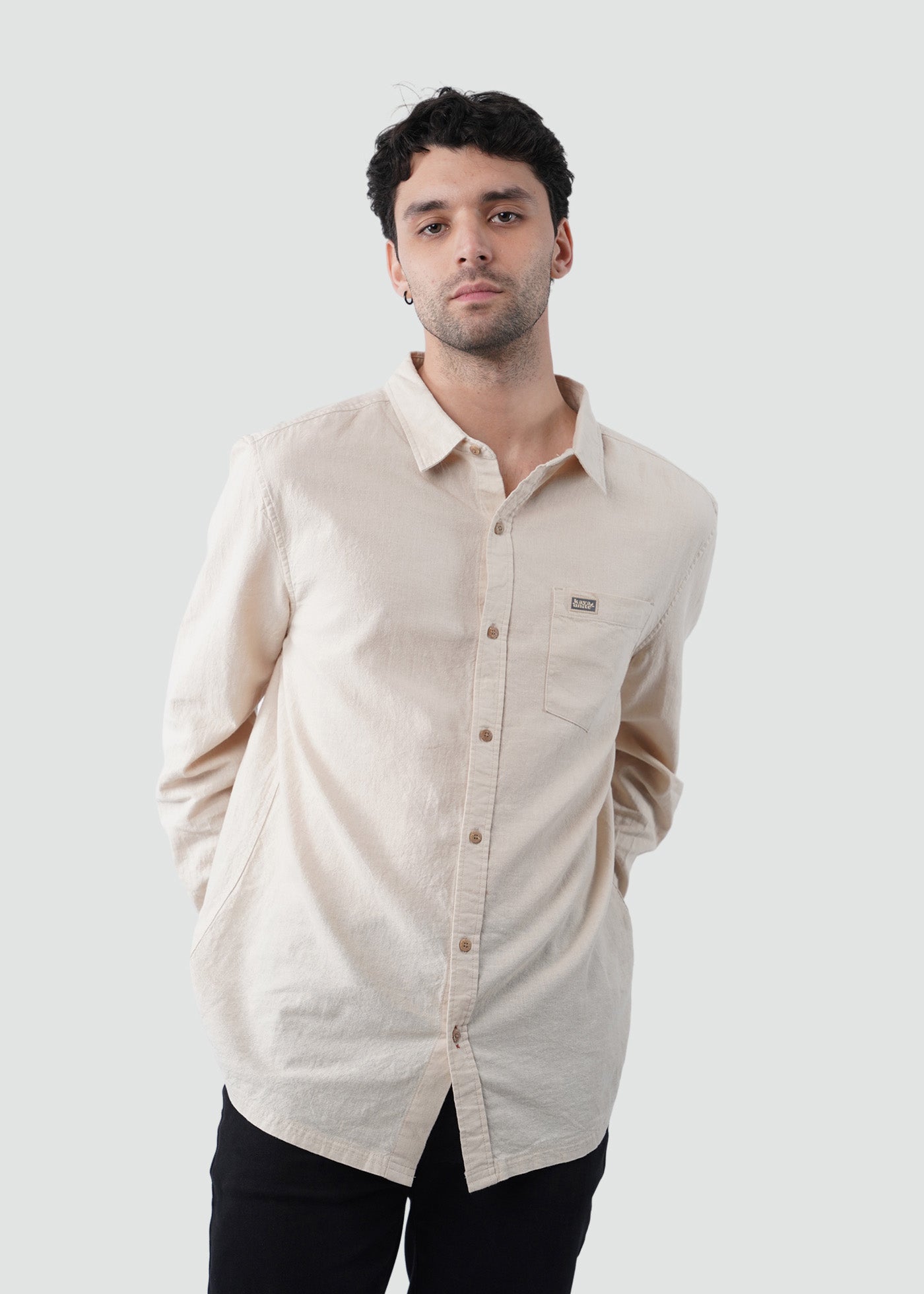 Camisa Hombre Lino Manga Larga - Sand