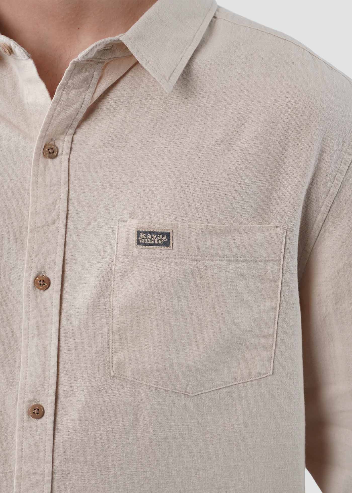 Camisa Hombre Lino Manga Larga - Sand