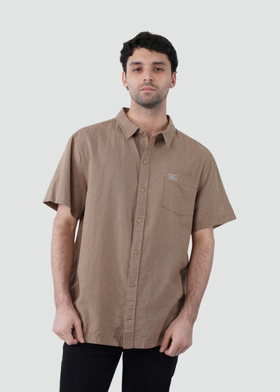 Camisa Clásica Manga Corta Lino Hombre - Olive Lavender