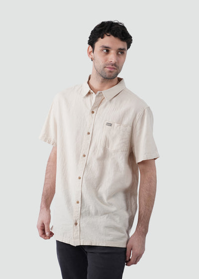 Camisa Clásica Manga Corta Lino Hombre - Sand Lavender