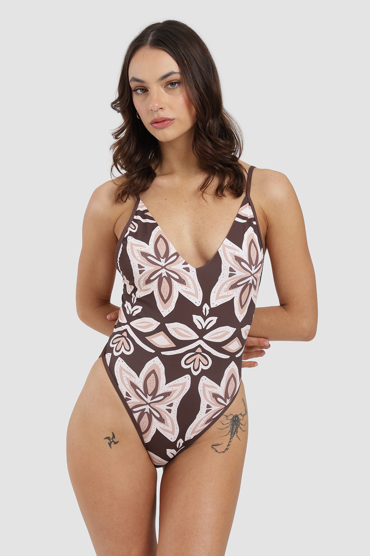 Traje De Baño Entero Estampado Mujer - Chocolate