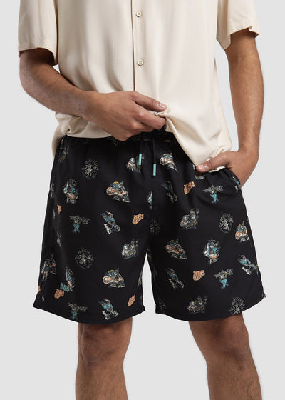 Traje de Baño Short Volley Nylon Garden Hombre - Negro Black